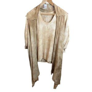 Oh My Gauze Brown Ombré Tie Dye Ruched Sleeve Tunic Top Asymmetrical Cardigan